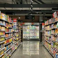 LED track lights in supermarket